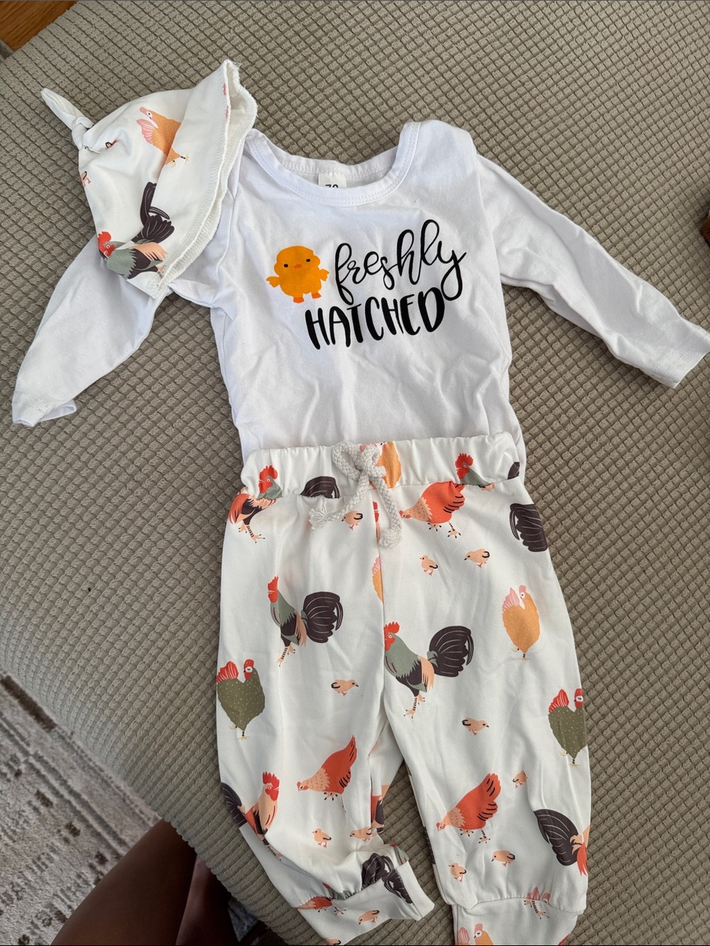 Freshly Hatched Baby Outfit - Chick Graphic with Rooster Print